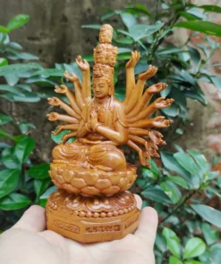 Guanyin Statue with Thousand Hands and Eyes, 5.9 inches, Natural Padauk Wood, Handcrafted