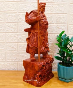 Hand-Carved Guan Yu Statue - 19.6 Inches - Natural Padauk Wood, God of War Strength & Courage