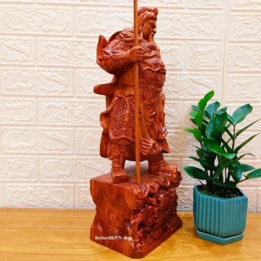 Hand-Carved Guan Yu Statue - 19.6 Inches - Natural Padauk Wood, God of War Strength & Courage