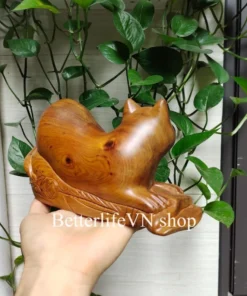 Handcarved Cat Sculpture - 7.8”W - Green Cypress Wood - Cat Lover Gift, Home Décor