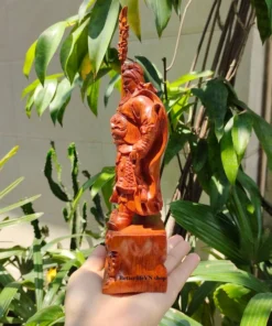 Handcarved Guan Yu Statue - 20cm - Natural Padauk Wood - God of War