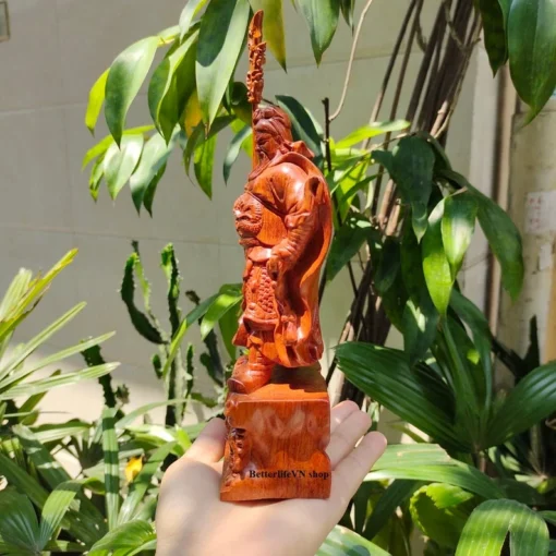 Handcarved Guan Yu Statue - 20cm - Natural Padauk Wood - God of War