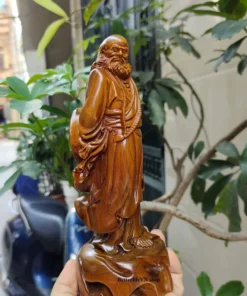 Handcrafted Bodhidharma Buddha Statue 7.8”H - Wooden, Cypress Wood, Authentic Vietnamese Craft