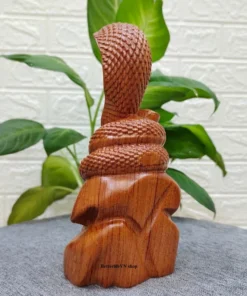 Handcrafted Feng Shui Snake Statue, 20cm Padauk Wood, Wealth & Good Luck Symbol