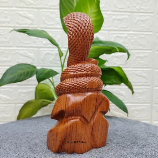 Handcrafted Feng Shui Snake Statue, 20cm Padauk Wood, Wealth & Good Luck Symbol