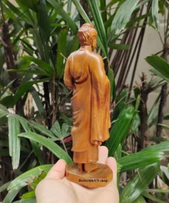 Handcrafted Gautama Buddha Begging for Alms - 19 cm Wooden Shakyamuni Statue - Vietnamese Art