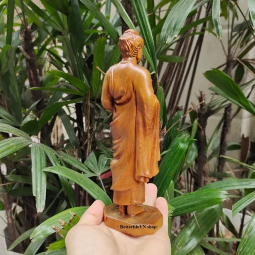 Handcrafted Gautama Buddha Begging for Alms - 19 cm Wooden Shakyamuni Statue - Vietnamese Art