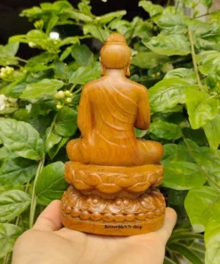 Handcrafted Gautama Buddha Statue - 15 cm - Natural Green Cypress - Elegant Wooden Shakyamuni Buddha Gift