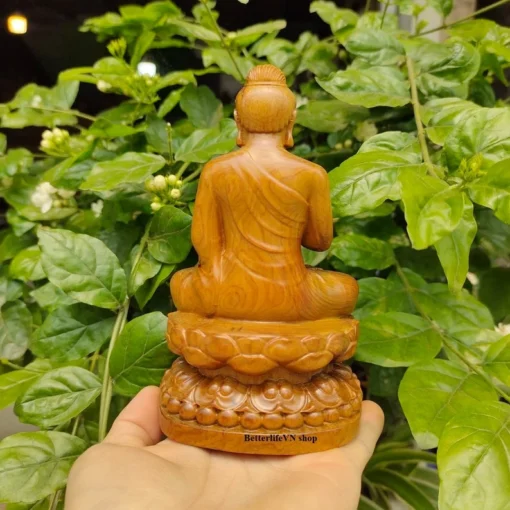 Handcrafted Gautama Buddha Statue - 15 cm - Natural Green Cypress - Elegant Wooden Shakyamuni Buddha Gift