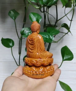 Handcrafted Gautama Buddha Statue - 4.7 Inches - Green Cypress Wood - Ideal Gift, Car Decor, Small Size