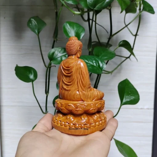 Handcrafted Gautama Buddha Statue - 4.7 Inches - Green Cypress Wood - Ideal Gift, Car Decor, Small Size