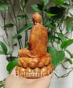 Handcrafted Gautama Buddha Statue, 5.9”H, Wooden Shakyamuni Earth Touching Mudra, Natural Wood Finish