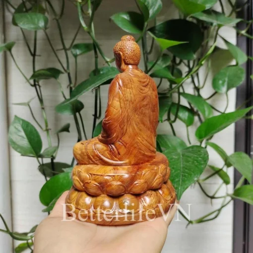 Handcrafted Gautama Buddha Statue, 5.9”H, Wooden Shakyamuni Earth Touching Mudra, Natural Wood Finish