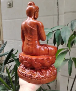 Handcrafted Gautama Buddha on Lotus Pedestal - 30 cm, Natural Padauk Wood Statue, Elegant Buddha Gift