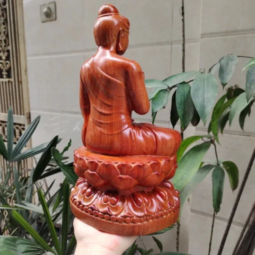 Handcrafted Gautama Buddha on Lotus Pedestal - 30 cm, Natural Padauk Wood Statue, Elegant Buddha Gift