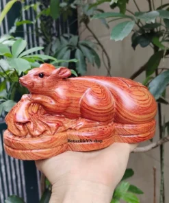 Handcrafted Rat Statue, 20 cm, Padauk Wood, Feng Shui Zodiac Sign, Home Decor