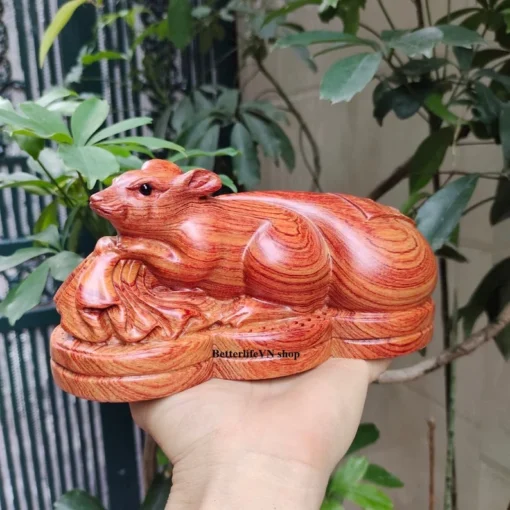 Handcrafted Rat Statue, 20 cm, Padauk Wood, Feng Shui Zodiac Sign, Home Decor