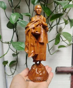 Handcrafted Thich Minh Tue Buddhist Monk Statue - 20 cm - Green Cypress Wood Sculpture - Zen Master Figurine