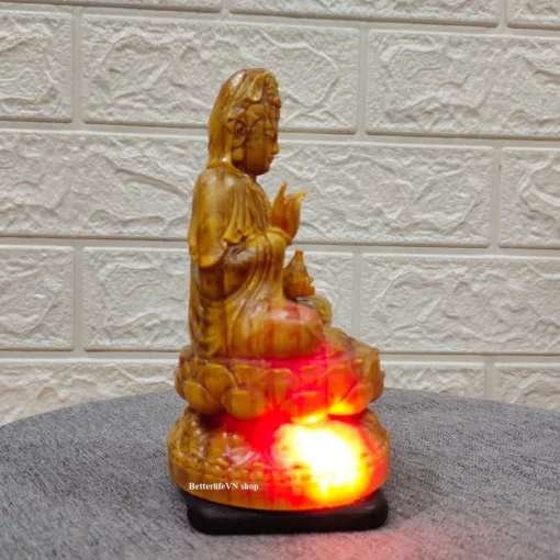 Handcrafted Wooden Guanyin Statue - 15cm - Dragon Blood Tree Wood - Kuanyin Feng Shui Décor