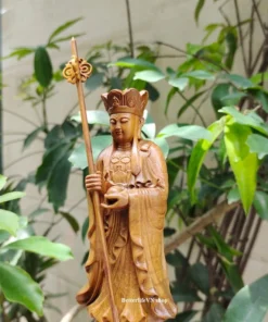 Handcrafted Wooden Ksitigarbha Bodhisattva Buddha Statue, 7.8 Inches, Earth Store Bodhisattva, Di Zang Wang Pu Sa