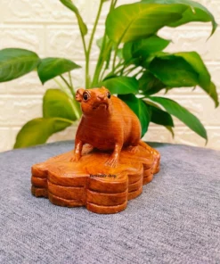 Handcrafted Wooden Rat Statue - 3.3x5.9x3.1 in - Padauk Wood Animal Decor