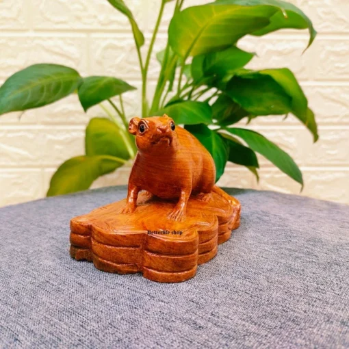 Handcrafted Wooden Rat Statue - 3.3x5.9x3.1 in - Padauk Wood Animal Decor