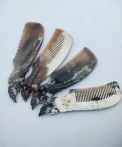 Handmade Buffalo Horn Comb with Phoenix Engraving - Anti-static Natural Curly Comb - Durable and Pocket-Friendly