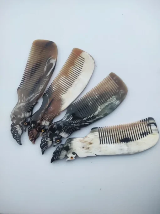 Handmade Buffalo Horn Comb with Phoenix Engraving - Anti-static Natural Curly Comb - Durable and Pocket-Friendly