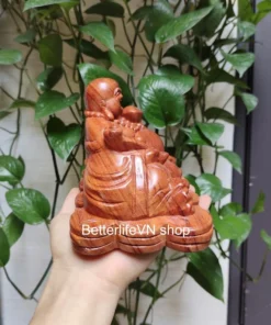 Happy Buddha Statue - Large Size - Handcrafted Wooden Hotei - Premium Padauk Wood