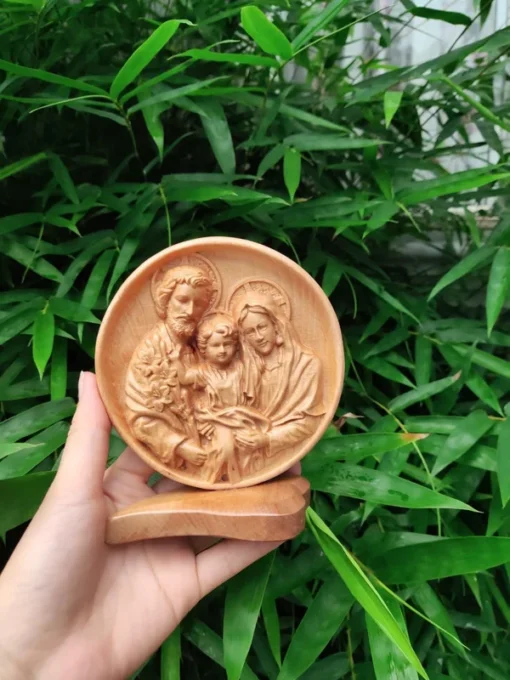 Holy Family Figurine 13cm Wooden Jesus Virgin Mary Saint Joseph Statue