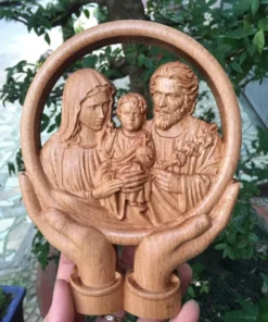 Holy Family Figurine - 14x18x3cm - Wooden Beech Carved Statue