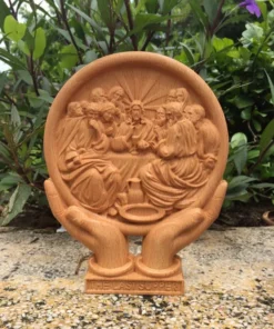 Jesus And Apostles Last Supper Wooden Statue - 18x3x14cm - Beech Wood Carving