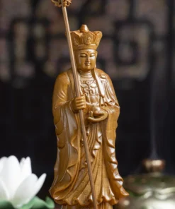 Ksitigarbha Bodhisattva Statue - 7cm Wooden Buddha Sculpture for Meditation & Feng Shui