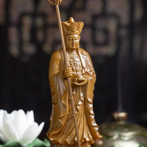 Ksitigarbha Bodhisattva Statue - 7cm Wooden Buddha Sculpture for Meditation & Feng Shui