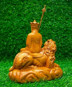 Ksitigarbha Bodhisattva Wooden Statue 15x15x9 cm Green Cypress Handcrafted