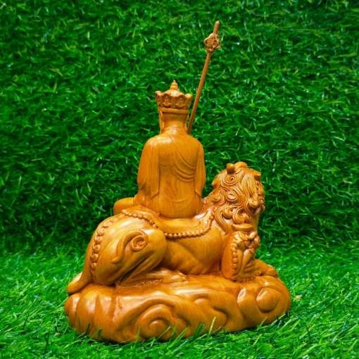 Ksitigarbha Bodhisattva Wooden Statue 15x15x9 cm Green Cypress Handcrafted