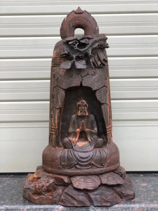 Large Bodhidharma Zen Master Statue - Rosewood Handmade Meditation Decor, 15-18 Inch, Unique Buddhist Art