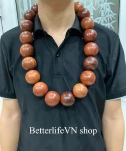 Large Wooden Necklace - Big Rosary 21 Beads - Natural Padauk Wood