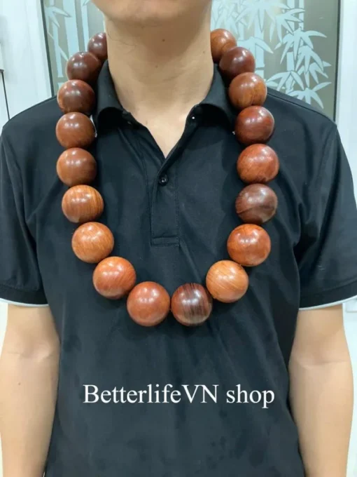 Large Wooden Necklace - Big Rosary 21 Beads - Natural Padauk Wood