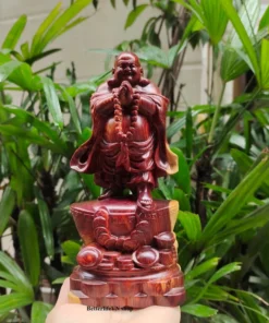 Laughing Buddha Statue 7.8” High Handcrafted Wooden Maitreya Buddha