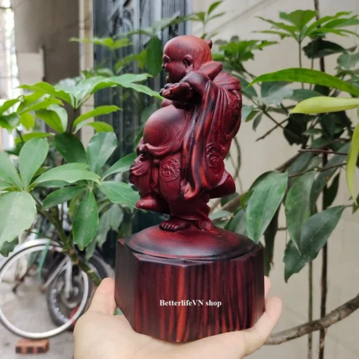 Laughing Buddha Statue 7.8" Wooden Chinese Maitreya Buddha - Dalbergia Wood