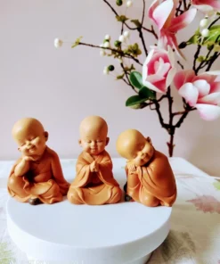 Laughing Buddha Statue Set - 3 Little Monks - Resin Material - Peaceful Figurine