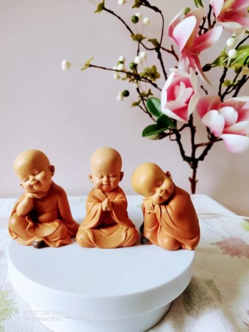 Laughing Buddha Statue Set - 3 Little Monks - Resin Material - Peaceful Figurine