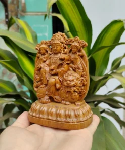 Manjusri Bodhisattva Statue 4.7 inches Wooden Double-Sided Buddha