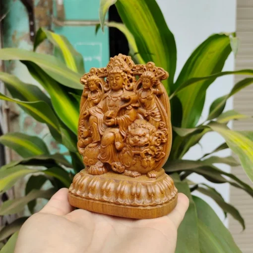 Manjusri Bodhisattva Statue 4.7 inches Wooden Double-Sided Buddha