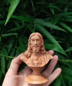 Mini Wooden Bust of Jesus Christ 10cm - Antique Beech Wood Figurine