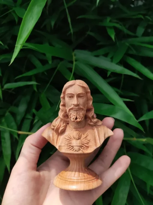 Mini Wooden Bust of Jesus Christ 10cm - Antique Beech Wood Figurine