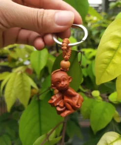 Monkey Wooden Statue Key Chain - 3~4cm - Wood Material - Zodiac Monkey Gift