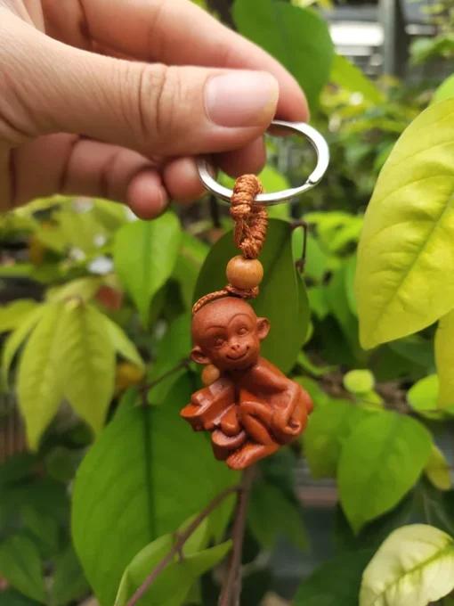 Monkey Wooden Statue Key Chain - 3~4cm - Wood Material - Zodiac Monkey Gift