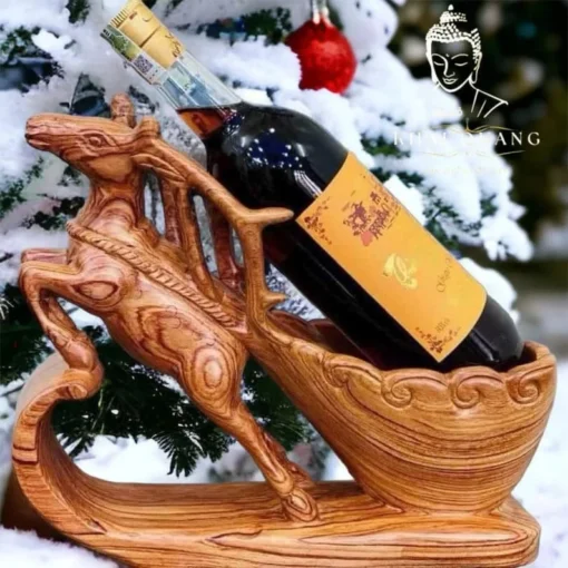 Reindeer Wine Holder Statue - 20x30x10cm - Wooden Deer Figurine - Xmas Decor